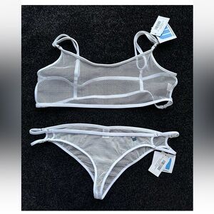 NWT XL Wicked Weasel Microminimus White Open Mesh Bikini